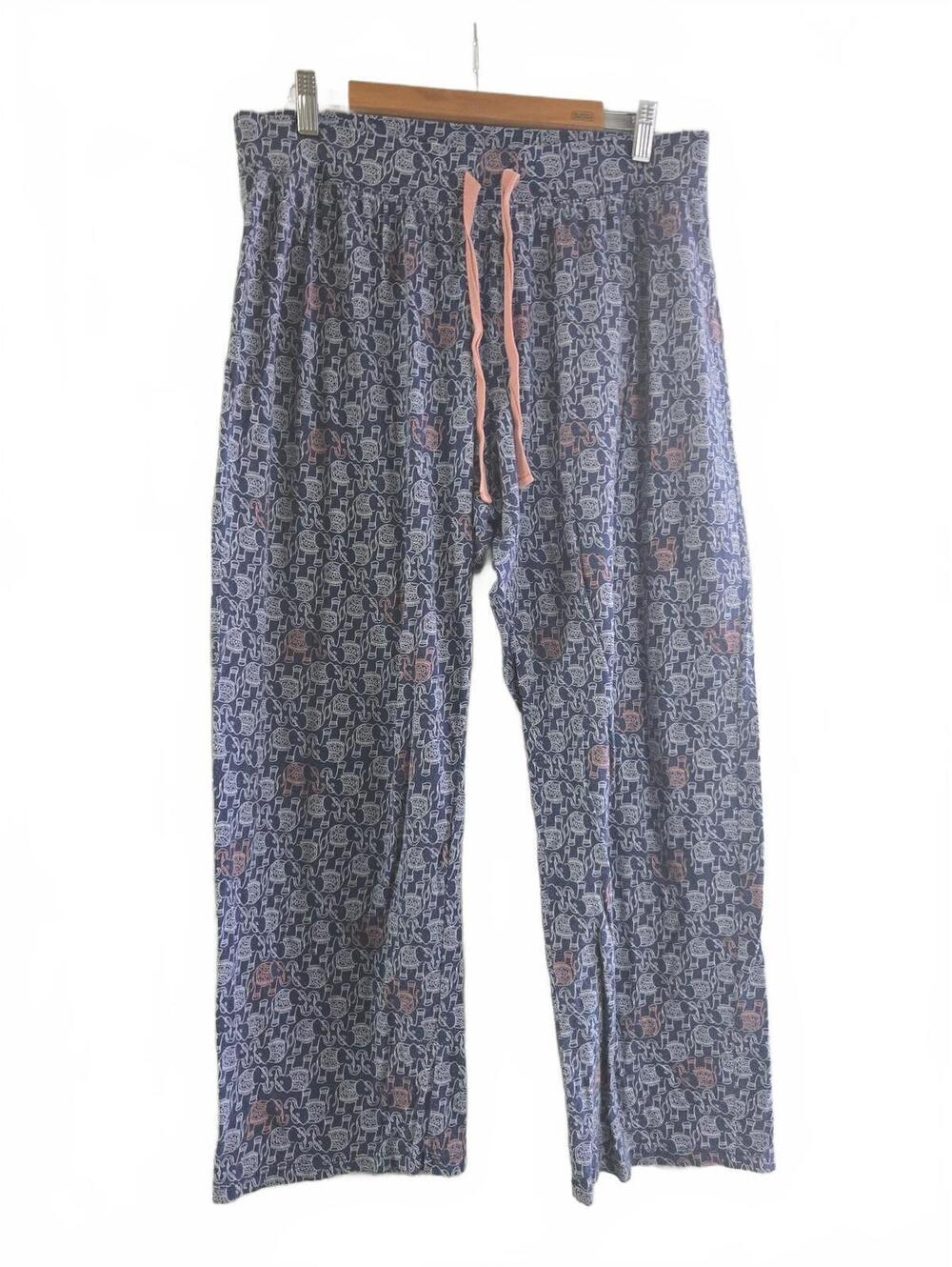 Casual Blue Elephant Print Lounge Pants with Pink Drawstring